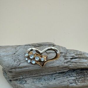 Gold Heart Brooch with Clear Crystal Accents 68
